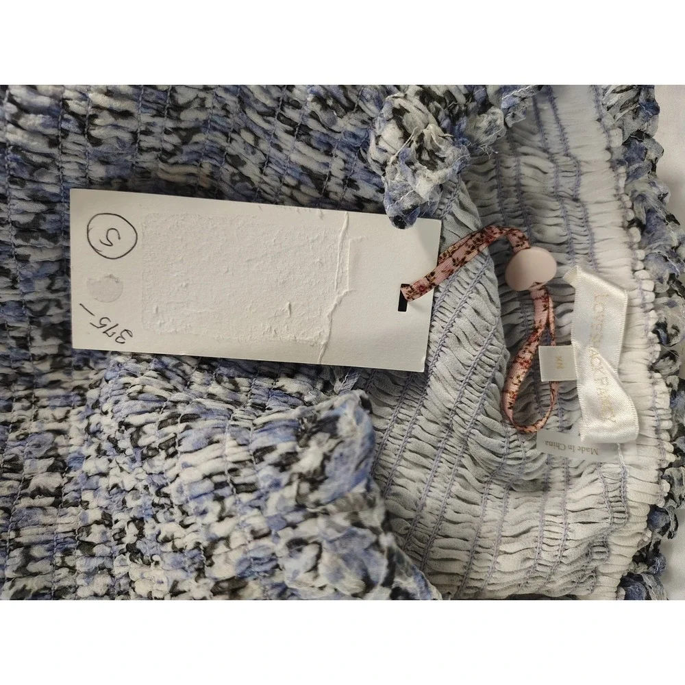 LoveShackFancy Blue Floral Smocked Ruffle Mini Skirt‎ XS New With Tags